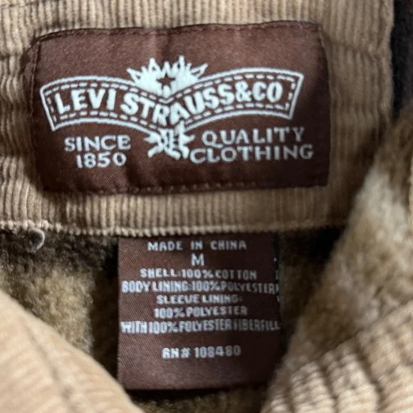 Levi Strauss Mens M Tan Corduroy Plaid Fleece Lined Shacket Shirt Jacket - Picture 7 of 8